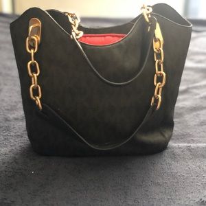 Black with gold chains handbag